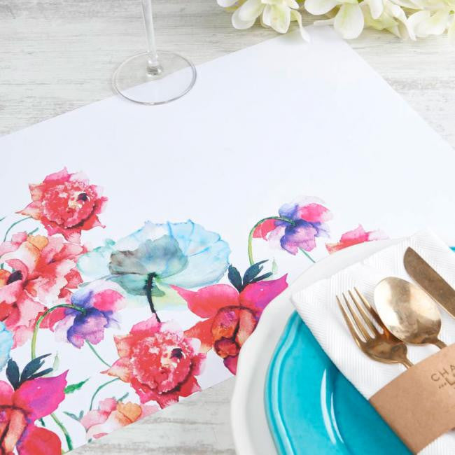 Individual Blanco Flores Acuarela